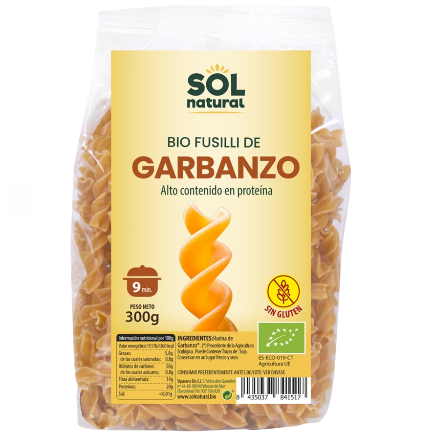 Fusilli de Garbanzo Sin Gluten Bio 300g Solnatural